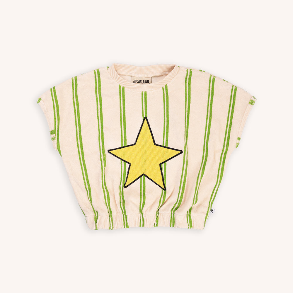 Stripes Green - No Sleeves Top With Embroidery