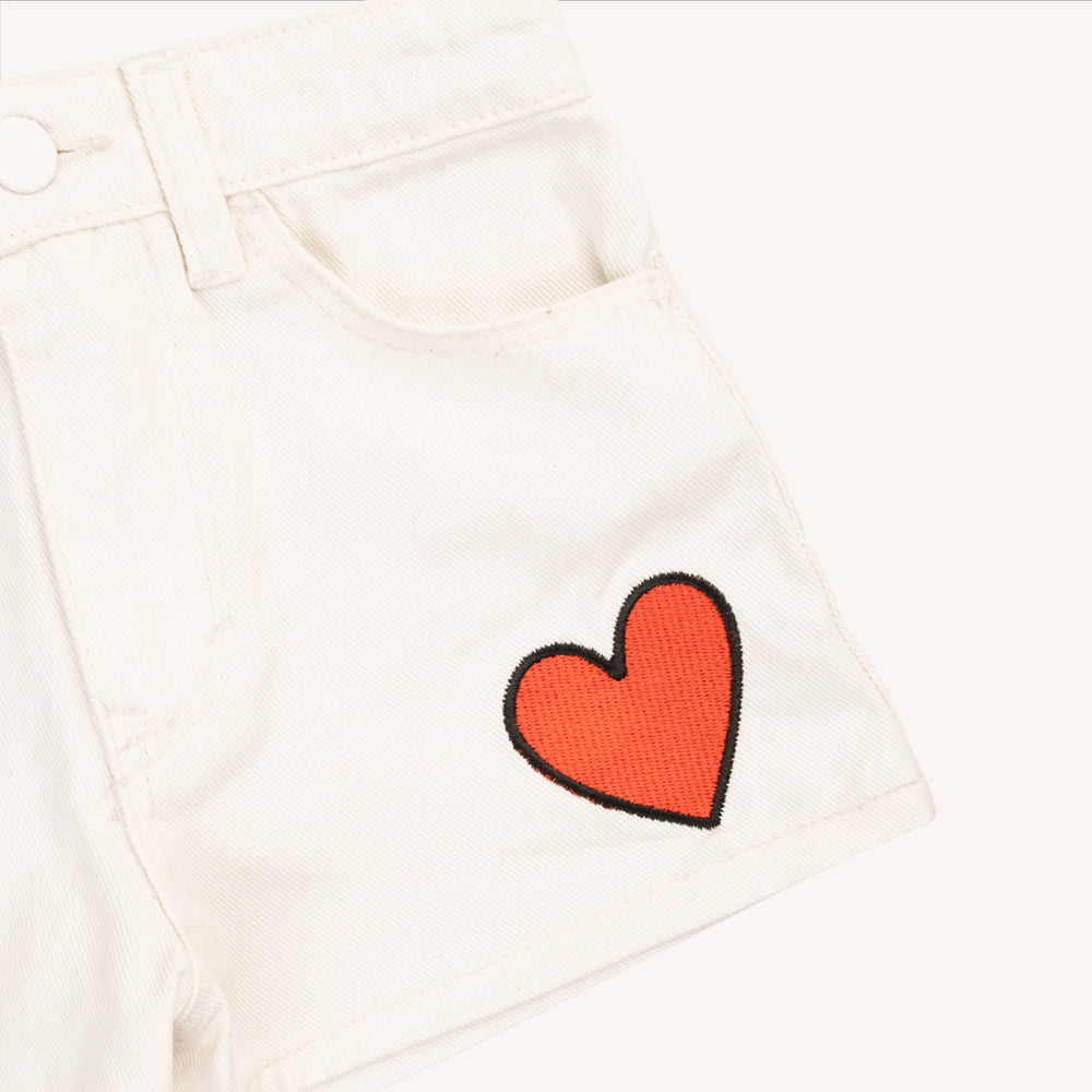 White Denim - Straight Shorts With Embroidery