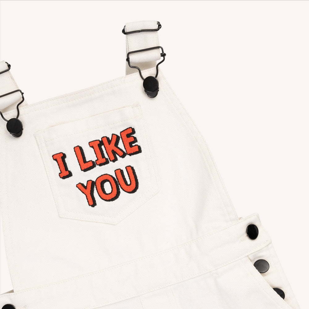 White Denim - Dungaree Short With Embroidery