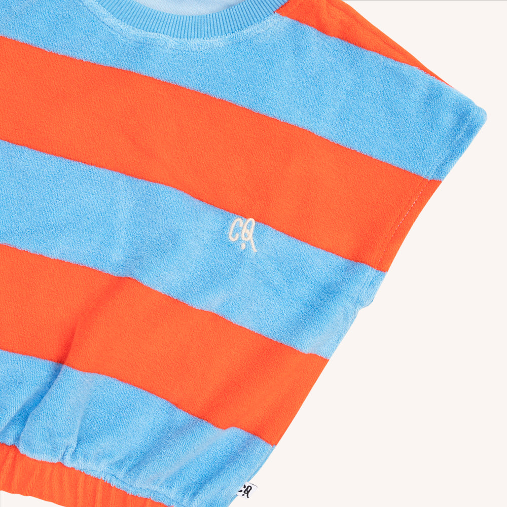 Stripes Red/Blue - Top No Sleeve With Embroidery