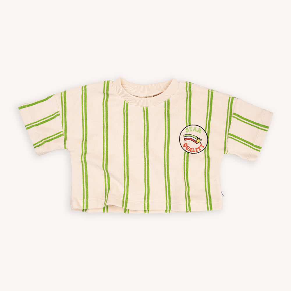 Stripes Green - Cropped Crewneck T-Shirt With Embroidery