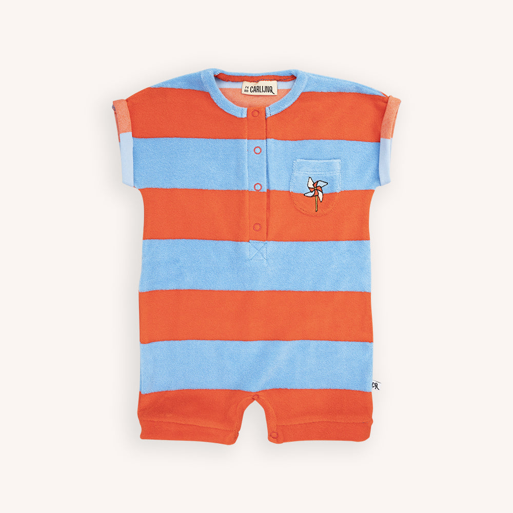 Stripes Red/Blue - Baby Jumpsuit With Embroidery