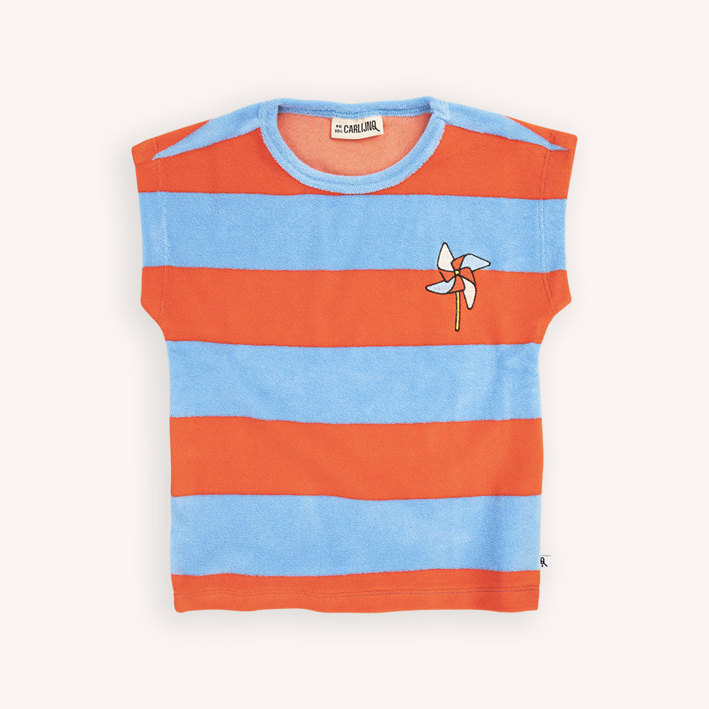 Stripes Red/Blue - T-Shirt No Sleeve With Embroidery