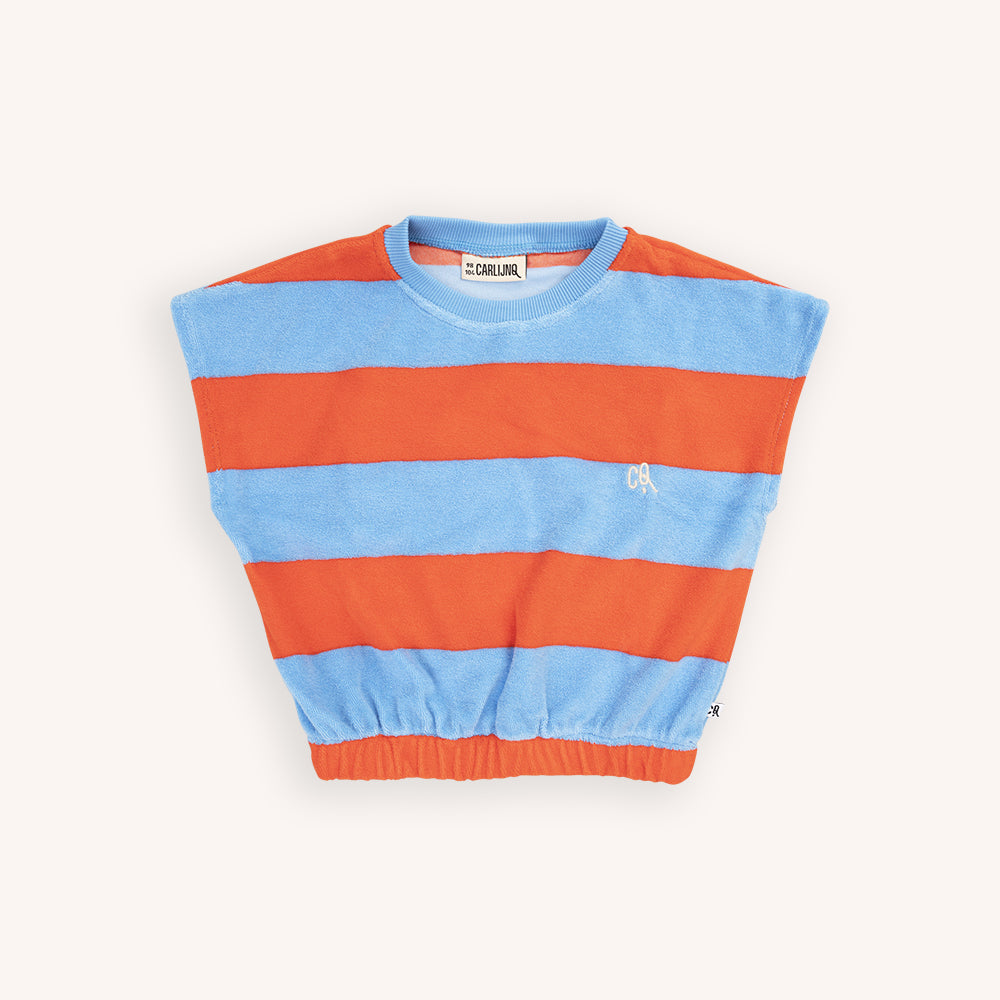 Stripes Red/Blue - Top No Sleeve With Embroidery