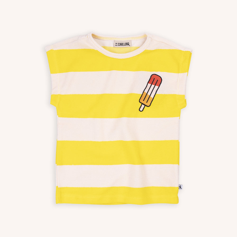Stripes Yellow - T-Shirt No Sleeve With Embroidery