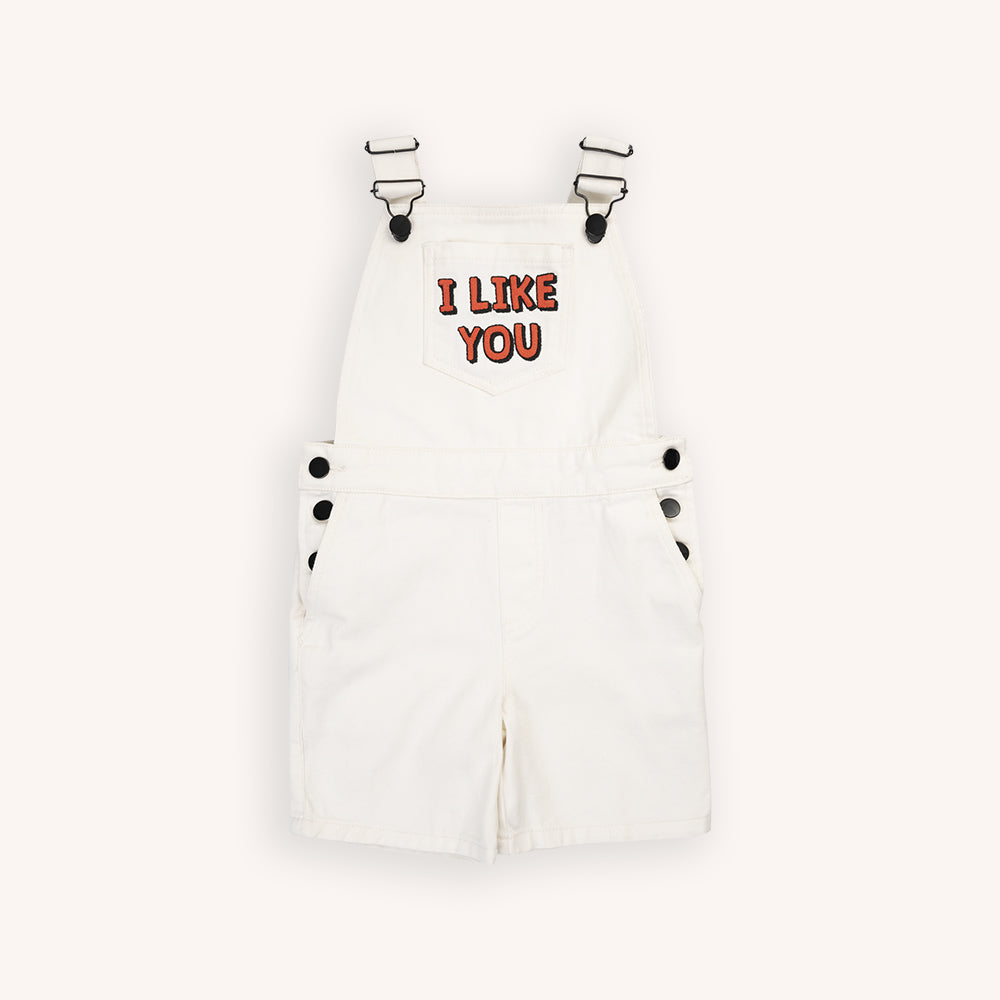 White Denim - Dungaree Short With Embroidery